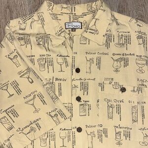 BOHIO Mens Cocktail‎ Print Silk Short Sleeve Button Up Shirt Size Medium